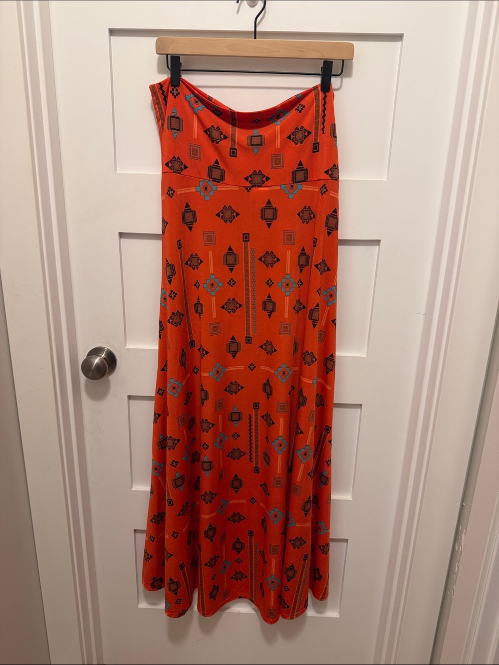 LuLaRoe Orange Geometric Maxi Dress/Maxi Skirt duo with Teal Accents